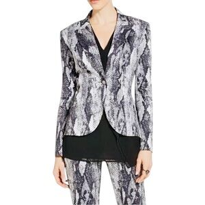 St John Black & White Snakeskin Python Print Cotton Blazer 0